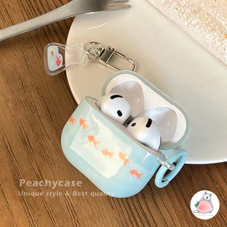 Ins Gold Fish IMD หูฟังไร้สายบลูทูธป้องกันกรณีใช้งานร่วมกับ Airpods 1 2 3 4 Pro Pro2 airpods4 พร้อมจี้ Anti-loss ชุดหูฟัง