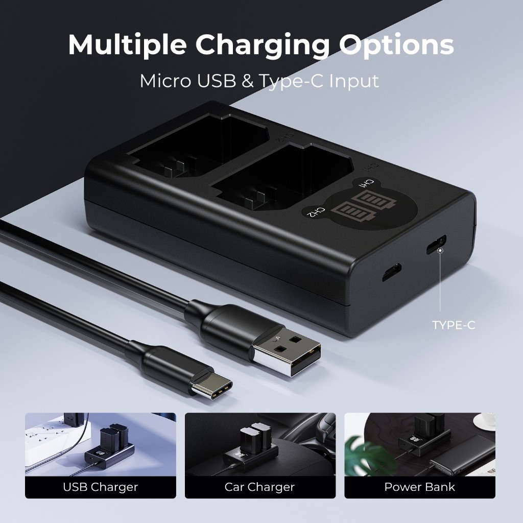 K&F CONCEPT NP-FZ100 ชาร์จแบต Sony🔋 พร้อมจอ LCD 2 ช่อง USB+Type-C ชาร์จเร็ว แบบพกพา 👍