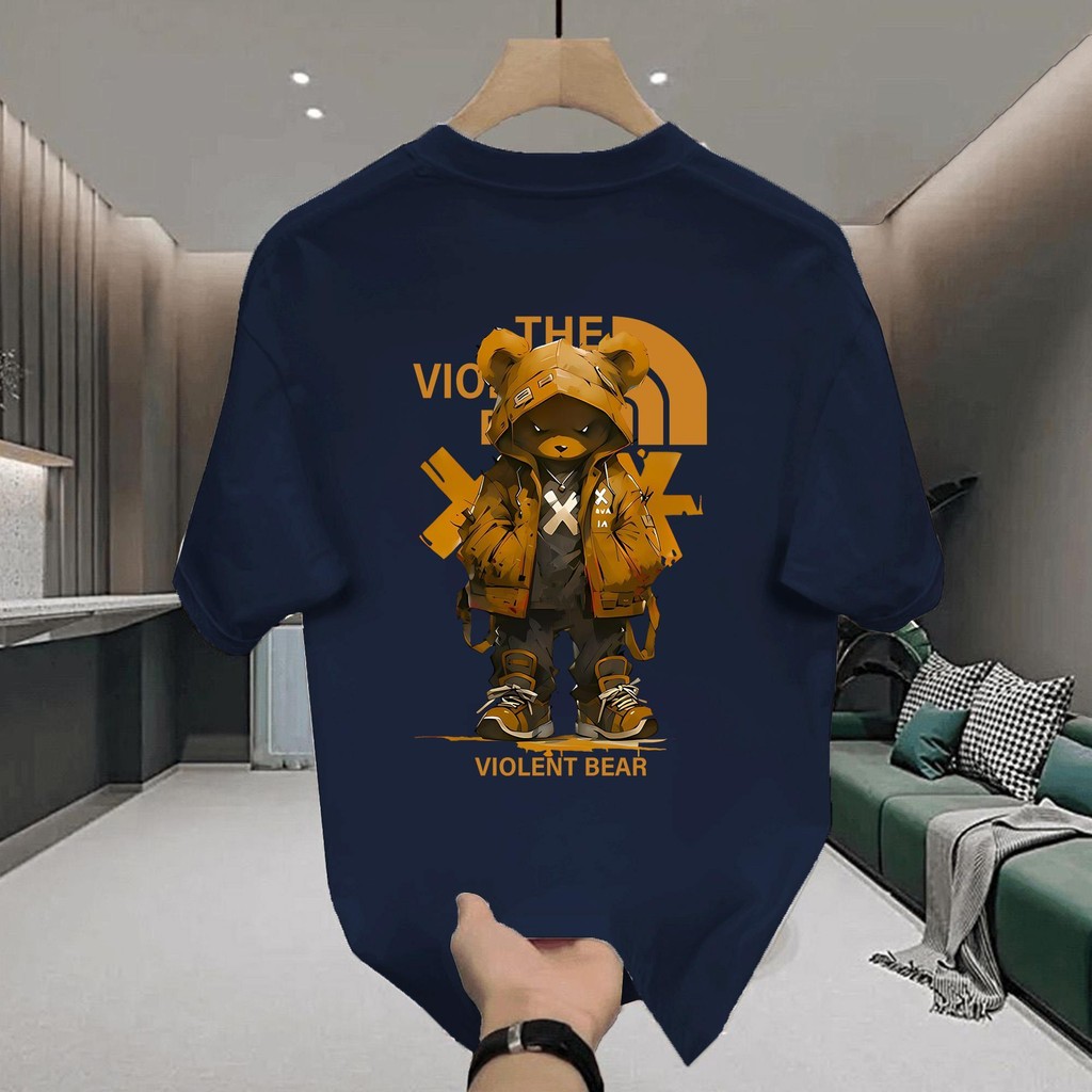 Top.street เสื้อยืด oversize "VIOLENT BEAR" t shirt cotton100% แฟชั่น แนวสตรีท สไตล์เกาหลี แขนสั้น unisex 2025 เสื้อชาย