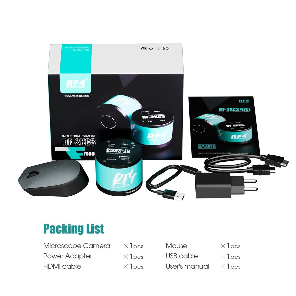 RF4 RF-2KC3 Full HD 2K 1080P HDMI เอาต์พุตแว่นขยายบันทึกวิดีโอการถ่ายภาพใหม่อุตสาหกรรมวิดีโอกล้องจุล