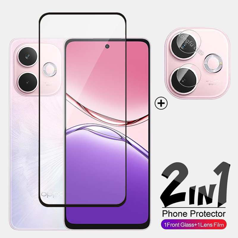 2in1 สําหรับ OPPO A5 A3 Pro OPPOA5Pro A5Pro A3X 5 5G 4G 2025 ป้องกันหน้าจอกระจกนิรภัยลายนิ้วมือปลดล็อคโปร่งใส HD Clear Coverage เลนส์กล้องป้องกันฟิล์ม