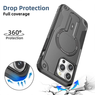 DJ เคสกันกระแทก PC TPU แข็ง กันกระแทก พับได้ ตั้งได้ สําหรับ iPhone 16e 11 12 13 14 15 16 Pro Max Mini Plus magnet Case