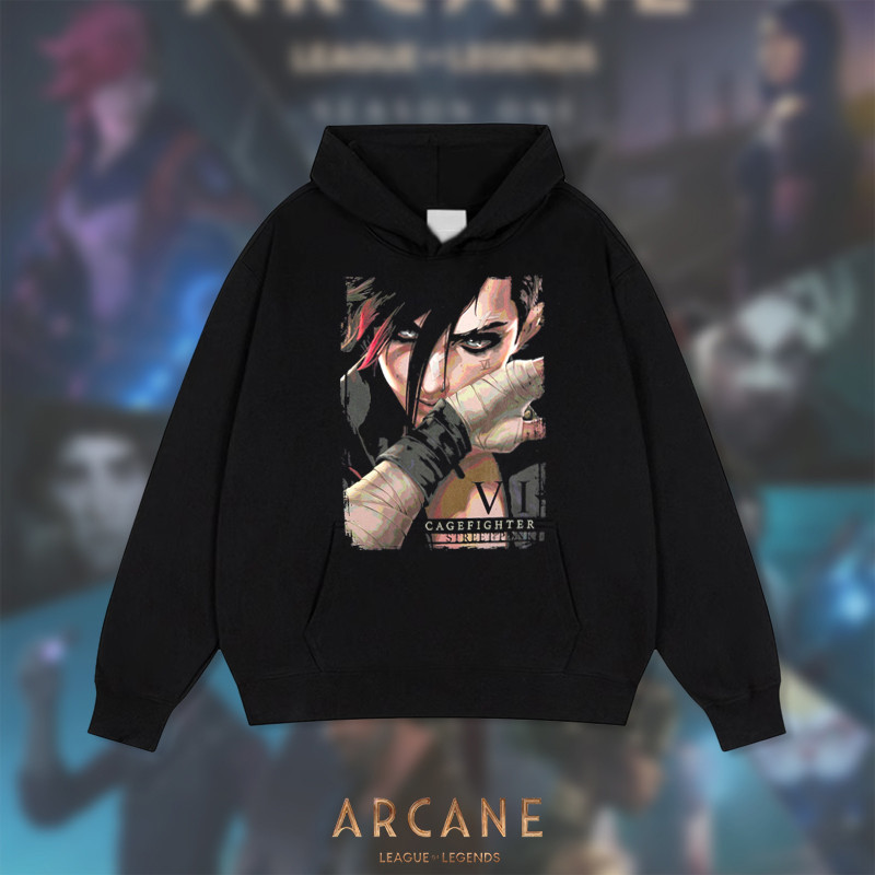 HOT ✨ผ้าฝ้าย Hoodie✨ เสื้อฮู้ด League OF LEGENDS ARCANE Merch Hoodie Vintage ขนาด JIDX EKKO VI CAITL