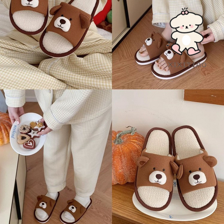 Xixtiao รองเท้าแตะบ้านหมีสีน้ําตาลน่ารัก Four Seasons Universal ในร่ม Soft Sole Casual