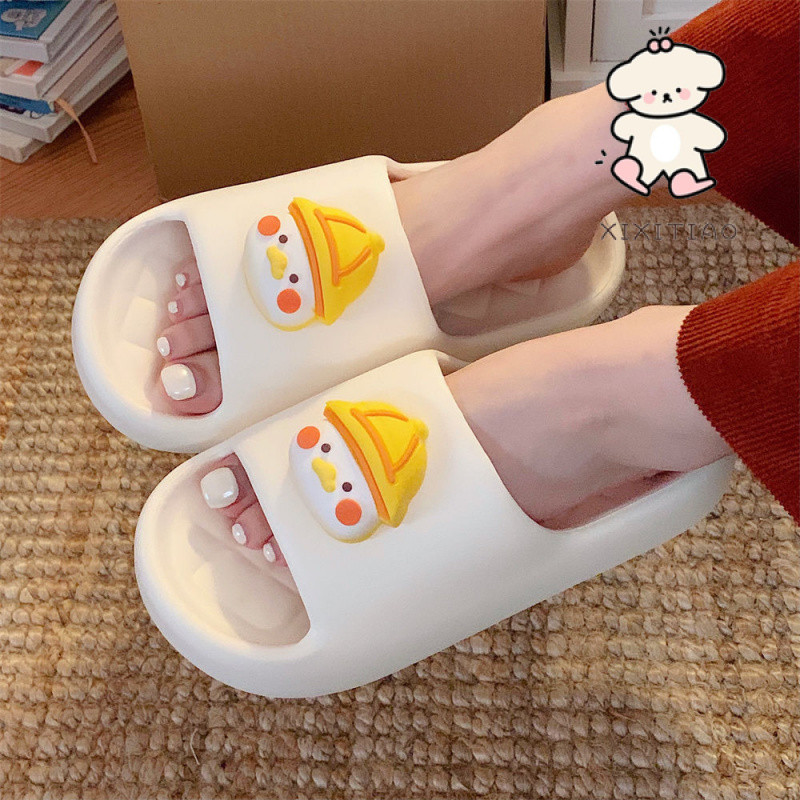 ฉี่เตียว ฤดูร้อนน่ารักสีเหลืองลูกเป็ดสนุก อิน รองเท้าแตะผู้ชายผู้หญิงบ้านห้องน้ําอาบน้ําสบายรองเท้าแตะคู่
