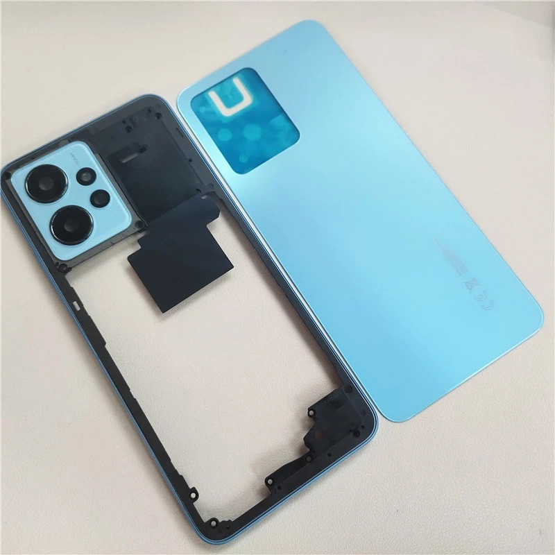 ฝาครอบแบตเตอรี่ด้านหลังสำหรับ Xiaomi Redmi Note 12 4G พร้อมกรอบกลาง + ปุ่มปรับระดับเสียง + เลนส์กล้อง
