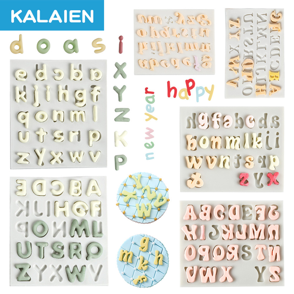 แม่พิมพ์ซิลิโคนฟองดองตัวอักษร KALAIEN 6 รูปแบบ A-Z,a-z ตัวอักษรตัวพิมพ์ใหญ่ อักษรพิมพ์เล็ก แม่ DIY Sugarcraft ดินโพลิเมอร์ แม่ปั้นแป้ง