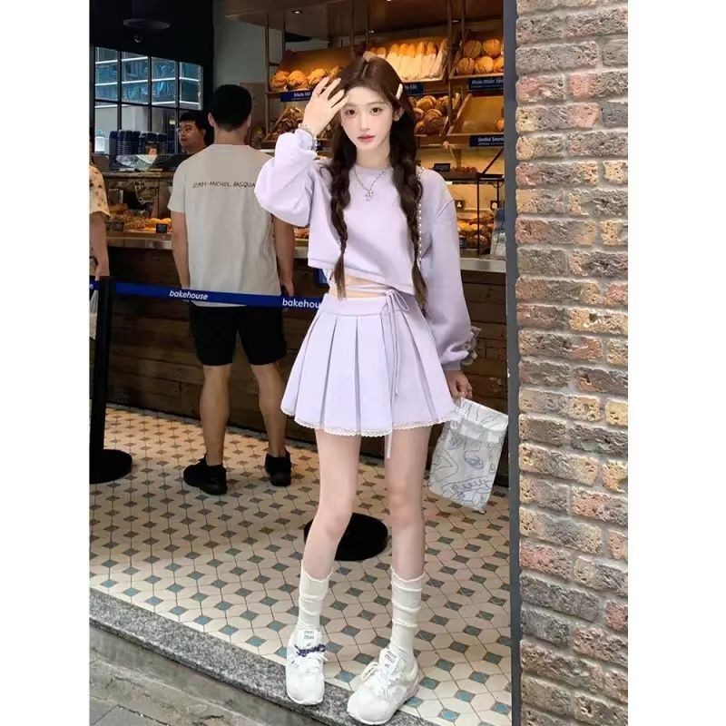 ผู้หญิงชุดสูทสีม่วงหวานแฟชั่นเสื้อกันหนาว+กระโปรงมินิ ราคา ถูกที่สุด ดีลบีเคเค แกลเลอรีภาพที่ 3