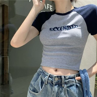 YY95 เสื้อยืดครอป สุดน่ารัก เเฟชั่นสไตล์เกาหลี เรียบง่าย สำหรับผู้หญิงใสๆ ใส่ได้ทุกแนว