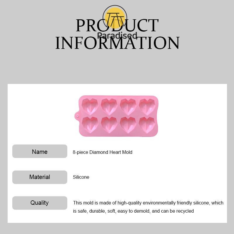 💕แม่พิมพ์ซิลิโคน ช็อคโกแลต วุ้น ขนม เรซิ่นรูปทรงหัวใจเพชร  8 ช่องparadised