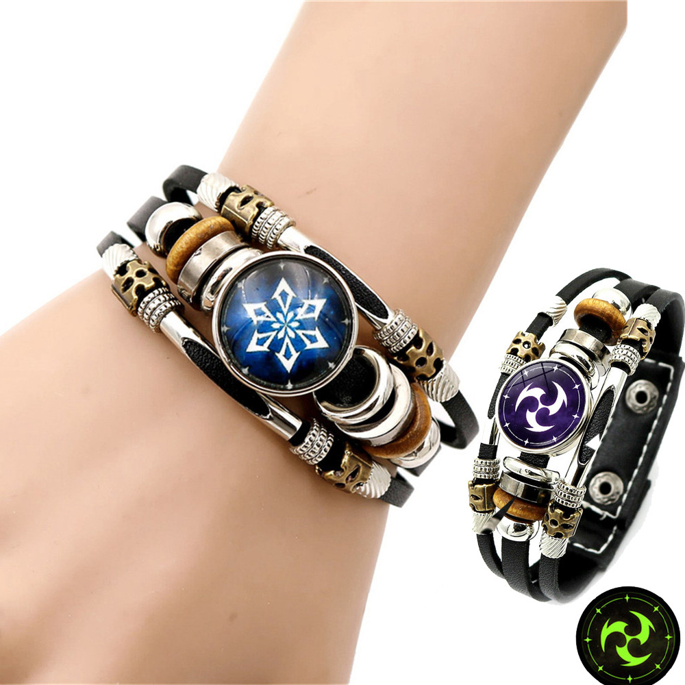 เกม Genshin Impact สร้อยข้อมืออะนิเมะองค์ประกอบ Vision Gods Eye ผู้ชาย Punk Luminous สายรัดข้อมือหนังเครื่องประดับของขวัญ