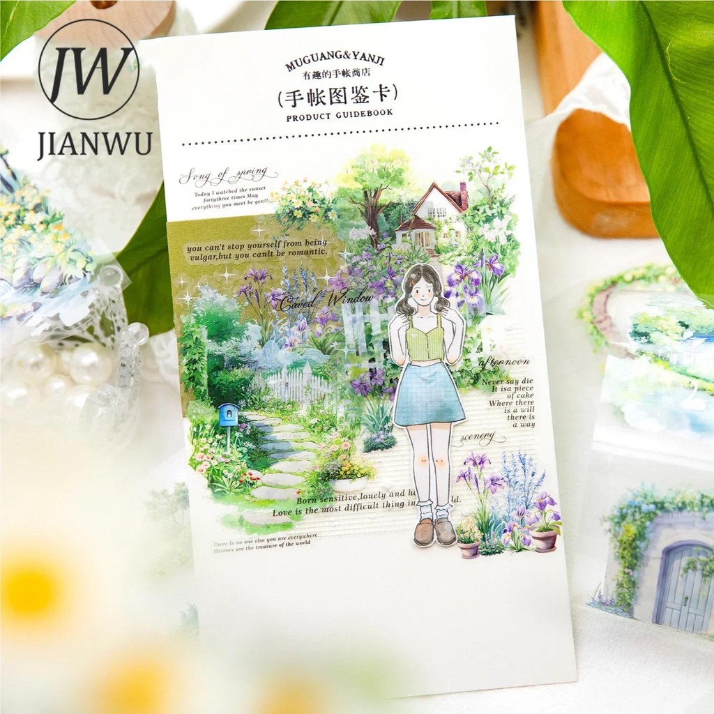 Jianwu 70 มม.* 200 ซม.ฤดู Greenery Series Vintage ดอกไม้ภูมิทัศน์วัสดุ Collage PET เทป Creative DIY Journal เครื่องเขียน