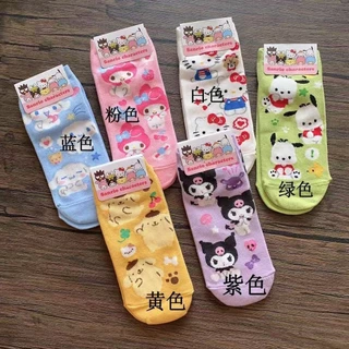 ฤดูใบไม้ผลิฤดูร้อนการ์ตูน Melody Cinnamon Dog Kuromi Hello Kitty Pacha Dog เกาหลี Dongdaemun ถุงเท้าสั้นผู้หญิง