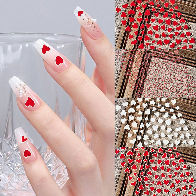 สติกเกอร์ ลายหัวใจ มีกาวในตัว สีทองบรอนซ์ สําหรับติดตกแต่งเล็บ 1 แผ่น 3D
