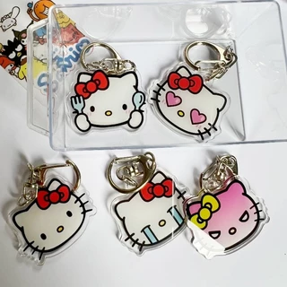 Sanrio Hello Kitty พวงกุญแจอะคริลิคใสสองด้านน่ารักสาวกระเป๋าจี้เครื่องประดับ Ins อุปกรณ์เสริมพวงกุญแจขาตั้งแท็ก