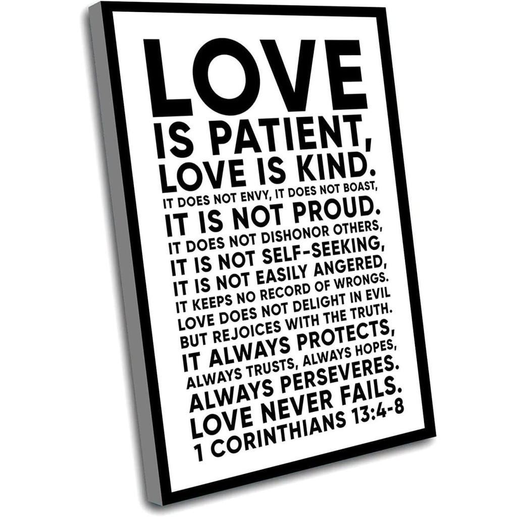 ศิลปะผนังสร้างแรงบันดาลใจ | 1 Corinthians 13:4-8 พิมพ์พระคัมภีร์ Verse | ความรักคือผู้ป่วย ความรักคื