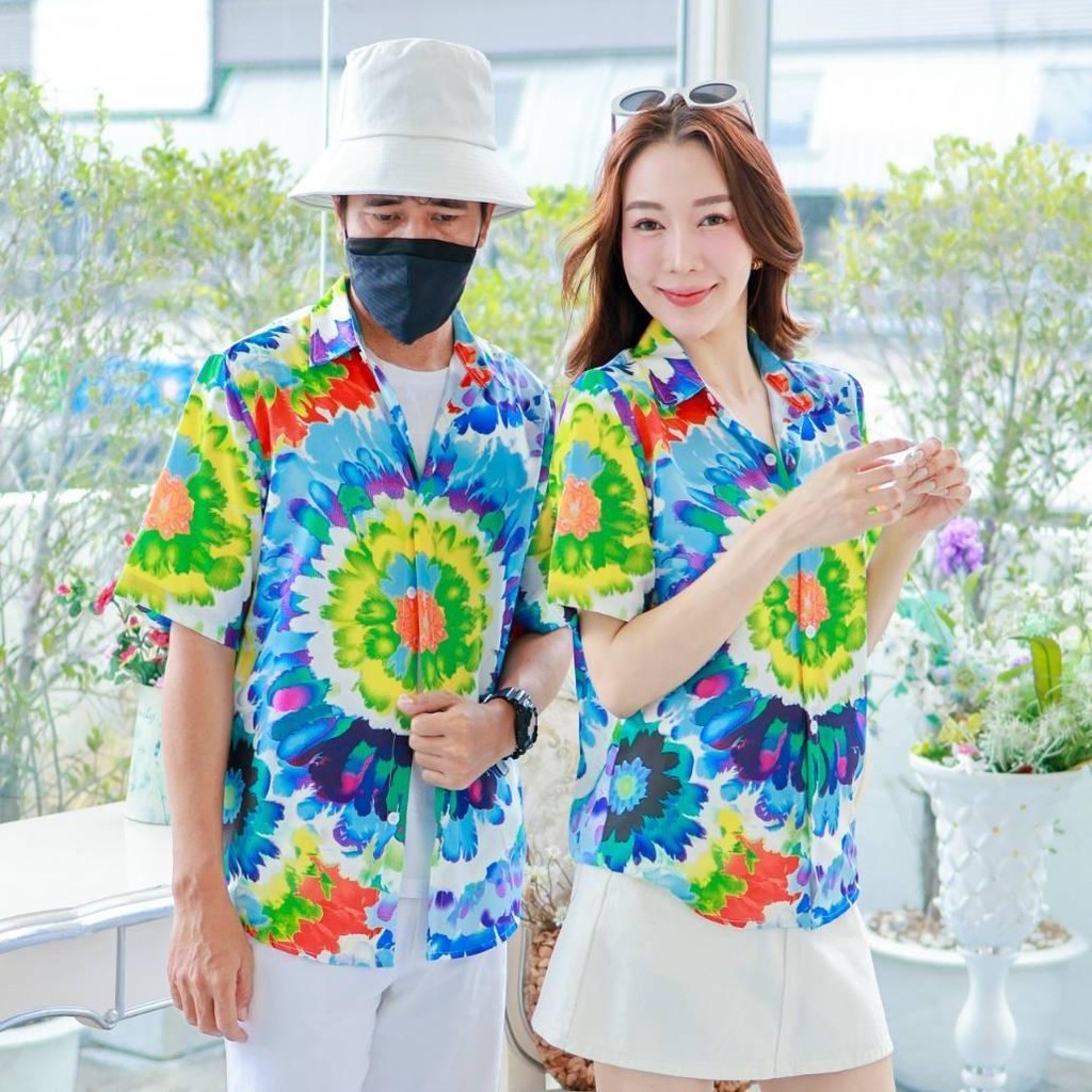 JOY3135เสื้อฮาวายลายมัดย้อม สีสันสดใส ไซส์S-8XL ผ้าโพลีพลีเมี่ยม ทรงวัยรุ่น หญิงชายใส่ได้ ลายคมชัด **1ตัว**