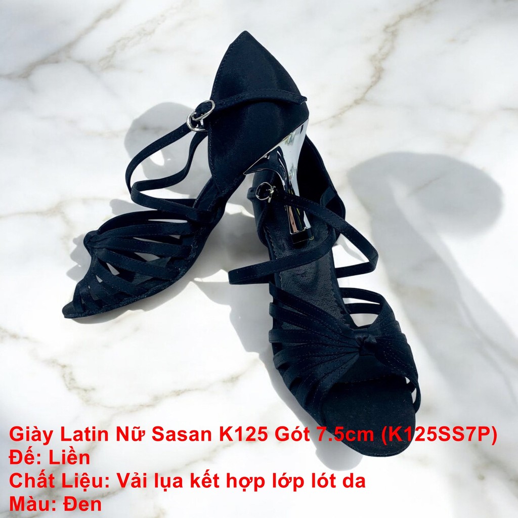 Sasan K125 รองเท้าเต้นรําละตินสปอร์ตผู้หญิงส้น 7.5ซม. (K125SS7P) - สีดํา (กระเป๋ารองเท้าฟรี)