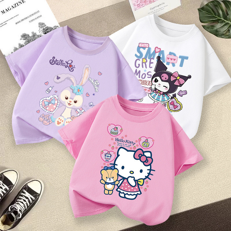 ทีเชิ้ตแขนสั้นสำหรับเด็กผู้หญิง ผ้าฝ้ายแท้ แขนสั้น สไตล์ใหม่ เสื้อแขนสั้นหลวมสบาย