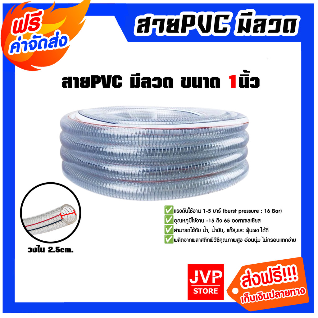 สายPVC มีลวด ขนาด 1นิ้ว แบ่งขาย 1 เมตร ตรา SUPER (วงใน 2.5cm.) สายยางไส้ลวด สายพีวีซี สายส่งแก๊ส สายส่งน้ำมัน