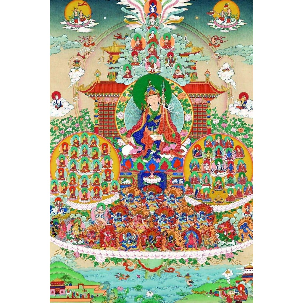 ทิเบต Thangka Nyingma Refuge Tree Wall Art โปสเตอร์ผ้าใบภาพวาด Big Wall Decor
