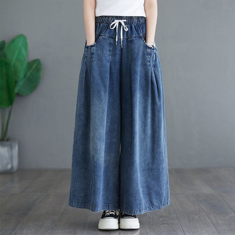 25โปรโมชั่นสินค้าใหม่AL [Shop Hot Sale] Mom Elastic เอวกางเกงยีนส์ขากว้างผู้หญิงฤดูใบไม้ผลิ 2025 สไตล์ใหม่ขนาดใหญ่หลวมกางเกงขาตรงสินค้ายุโรปขายร้อน Culottes