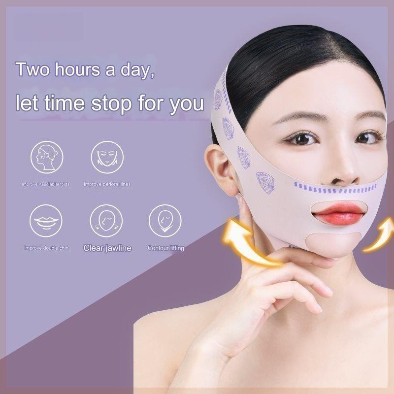 AUKKI เทปพันหน้ายกกระชับใบหน้า V Shape สายรัดกระชับสัดส่วน สายรัดแก้ม สายรัดมาส์กบาง สายรัดระบายอากาศเรียบ ลดเหนียง