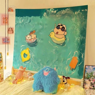 ผ้าแขวนข้างเตียงการ์ตูน Crayon Shin-chan สำหรับหอพักนักเรียน ผ้าพื้นหลังน่ารัก ผ้าห้องนอน ผ้าติดผนังภาพซีรีส์การบำบัด