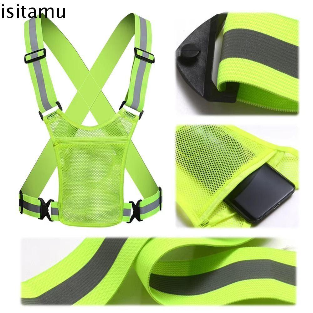 Isitaft เสื้อกั๊กสะท้อนแสงขี่จักรยาน,พร้อมกระเป๋าโทรศัพท์เสื้อกั๊กวิ่งสะท้อนแสงแบบปรับได้,ความปลอดภัยมืออาชีพตาข่ายยืดหยุ่นขี่จักรยานปลอดภัยแจ็คเก็ตวิ่งกลางคืน