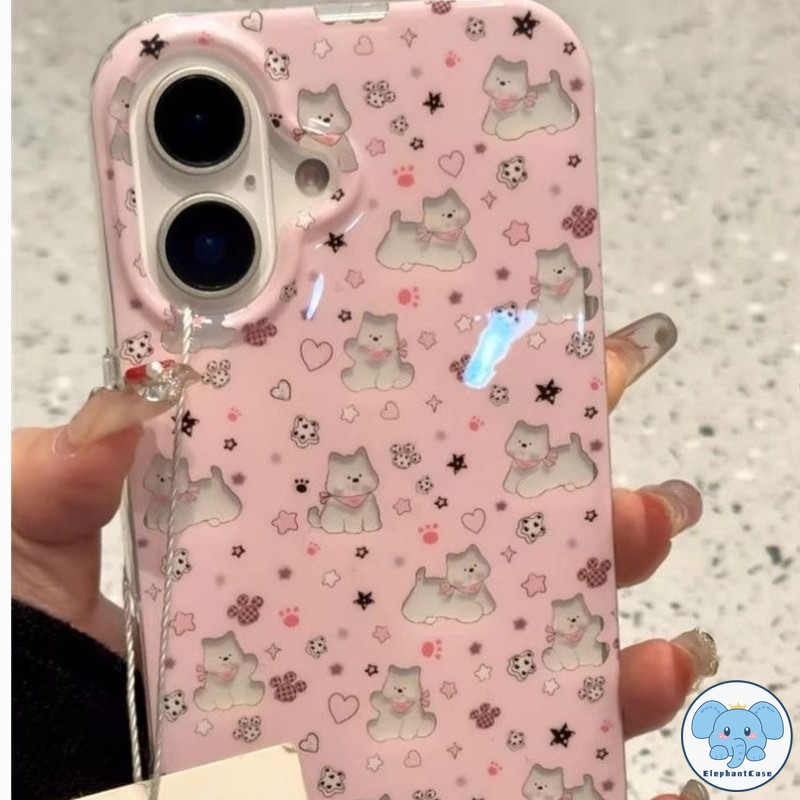 เคสไอโฟน เคส IPhone 17 air 16 XR 15 11 13 12 14 Pro Max XS X Max 7 8 Plus SE เคสใสลายรอยเท้าสุนัขรูปดาวและหัวใจสุดน่ารัก