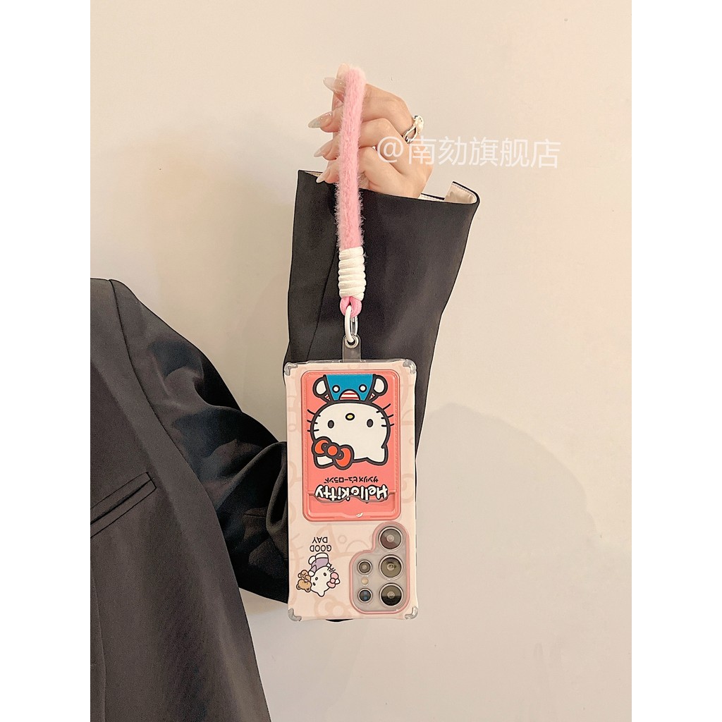 เหมาะสําหรับ Samsung s25ultra เคสโทรศัพท์ s24 + ใหม่สไตล์การ์ดใส่กระเป๋าหญิงเกาหลี s23plus สิบ s22u สีชมพูกันกระแทก s21fe น่ารัก kt Cat Soft Shell พร้อม Lanyard note20a55a54 - รูปที่ 3