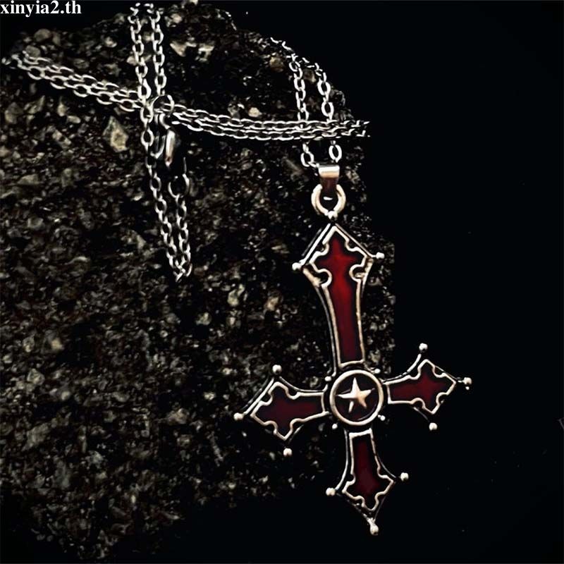 XINYIA2.thGothicสไตล์สีแดงInverted Crossสร้อยคอpunkสไตล์จี้สร้อยคอretro Collarbone Chain
