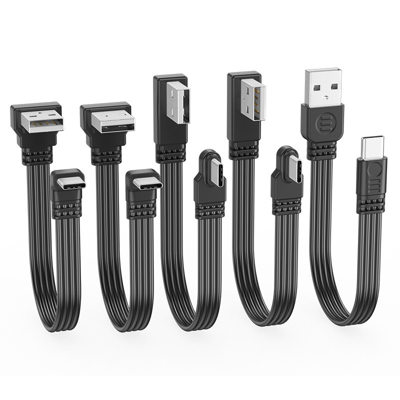 USB to type-c Data Cable Up Down Elbow Cable 2.0 Transmission 2A Power Supply TYPEC Flat Silicone So