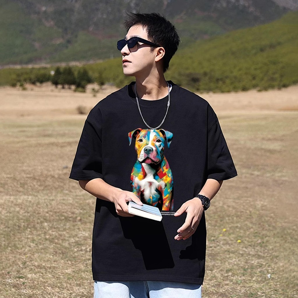 Basi🐶 เสื้อยืด Oversize unisex คอกลม ลาย "Colored Dog" หมาสายรุ้ง pride 🌈 คอตตอน100% นิ่มใส่สบาย แฟชั่นเกาหลี สีดำ-ขาว
