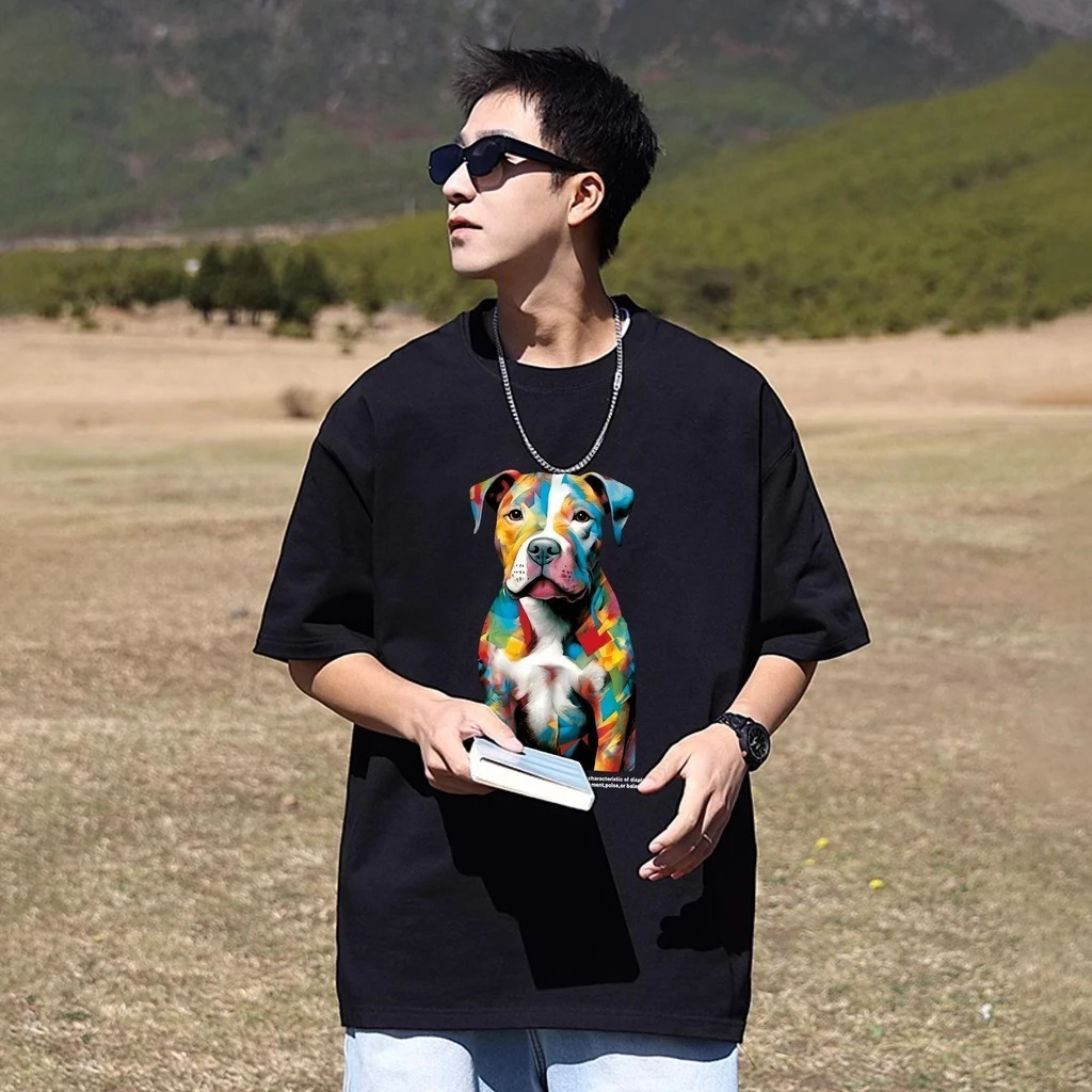 Basi🐶 เสื้อยืด Oversize unisex คอกลม ลาย "Colored Dog" หมาสายรุ้ง pride 🌈 คอตตอน100% นิ่มใส่สบาย แฟชั่นเกาหลี สีดำ-ขาว