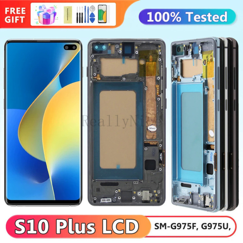 หน้าจอแสดงผล Lcd ดิจิทัล พร้อมกรอบ แบบเปลี่ยน สําหรับ Samsung Galaxy S10+ G975F G975F/DS S10 Plus
