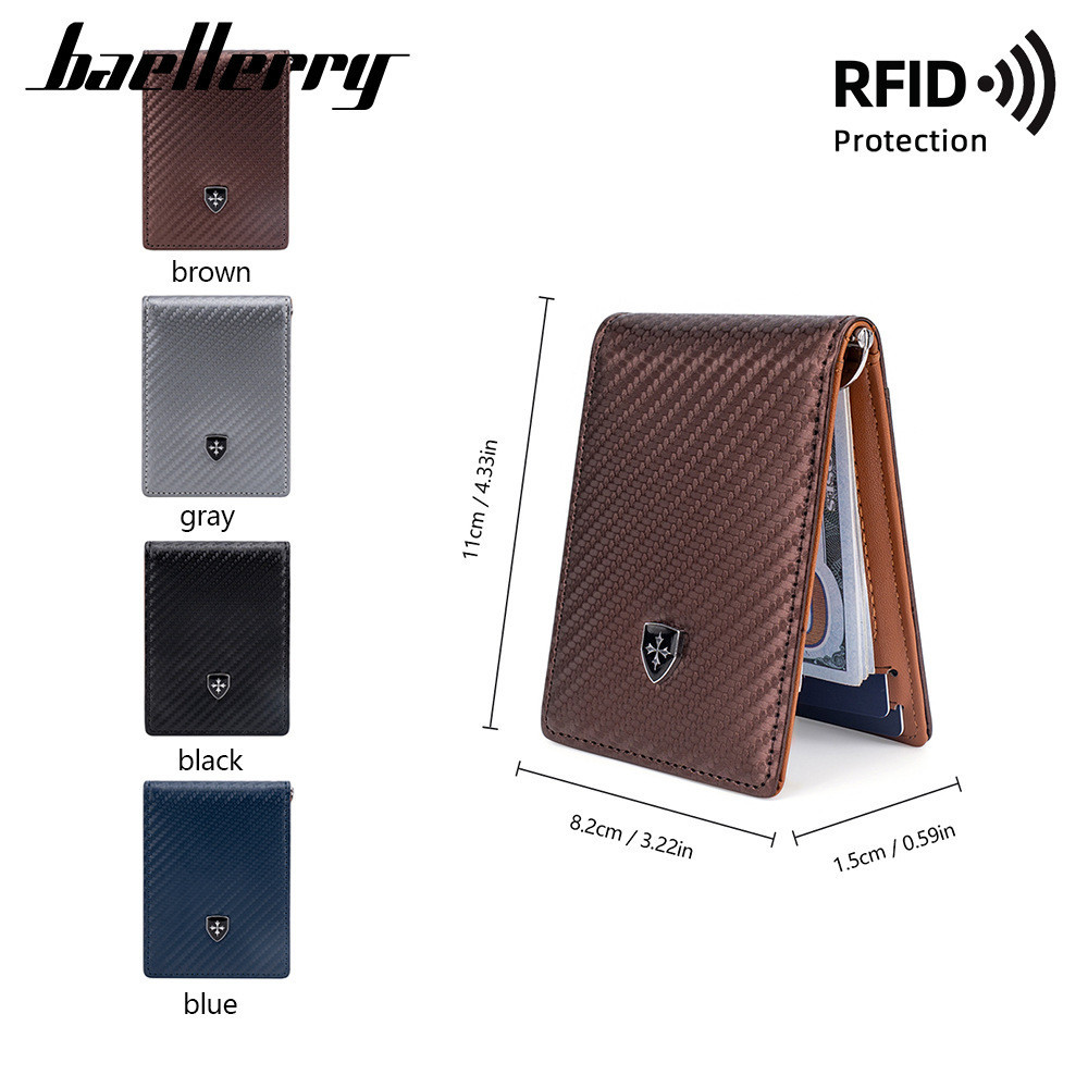 Baellerry กระเป๋าสตางค์ คาร์บอนไฟเบอร์ แถบทแยงมุม หลายช่อง แนวทะแยง RFID ป้องกันแม่เหล็ก สไตล์ยุโรป และสหรัฐอเมริกา สําหรับผู้ชาย