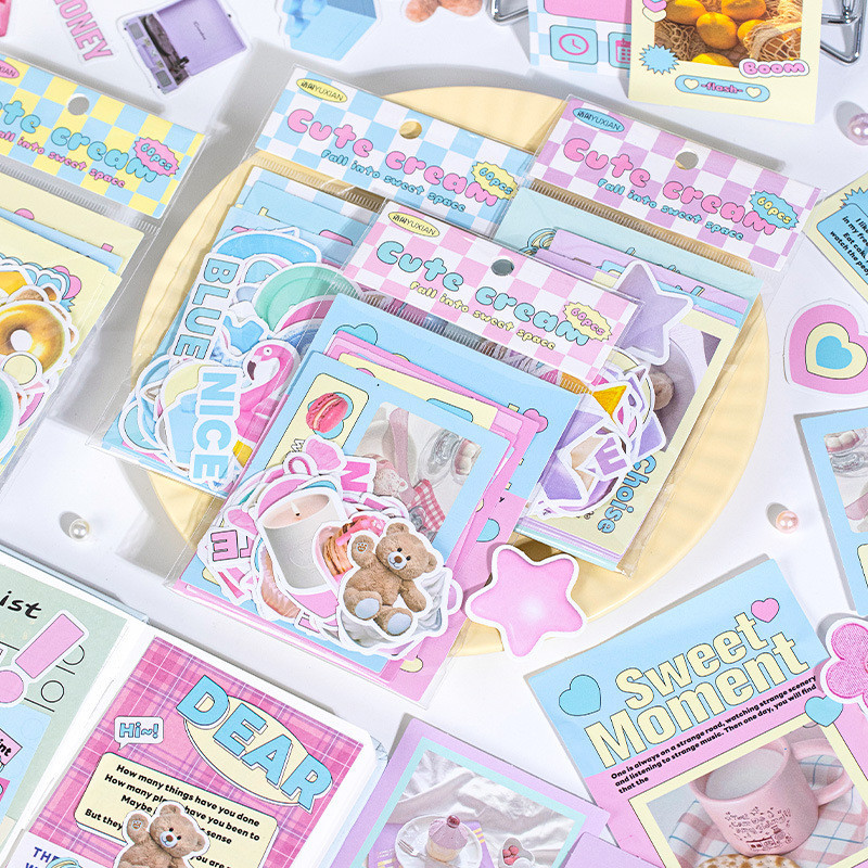 Cdaily|สติกเกอร์ ลายครีมน่ารัก สําหรับตกแต่งสมุดทํามือ diy จํานวน 60 ชิ้น