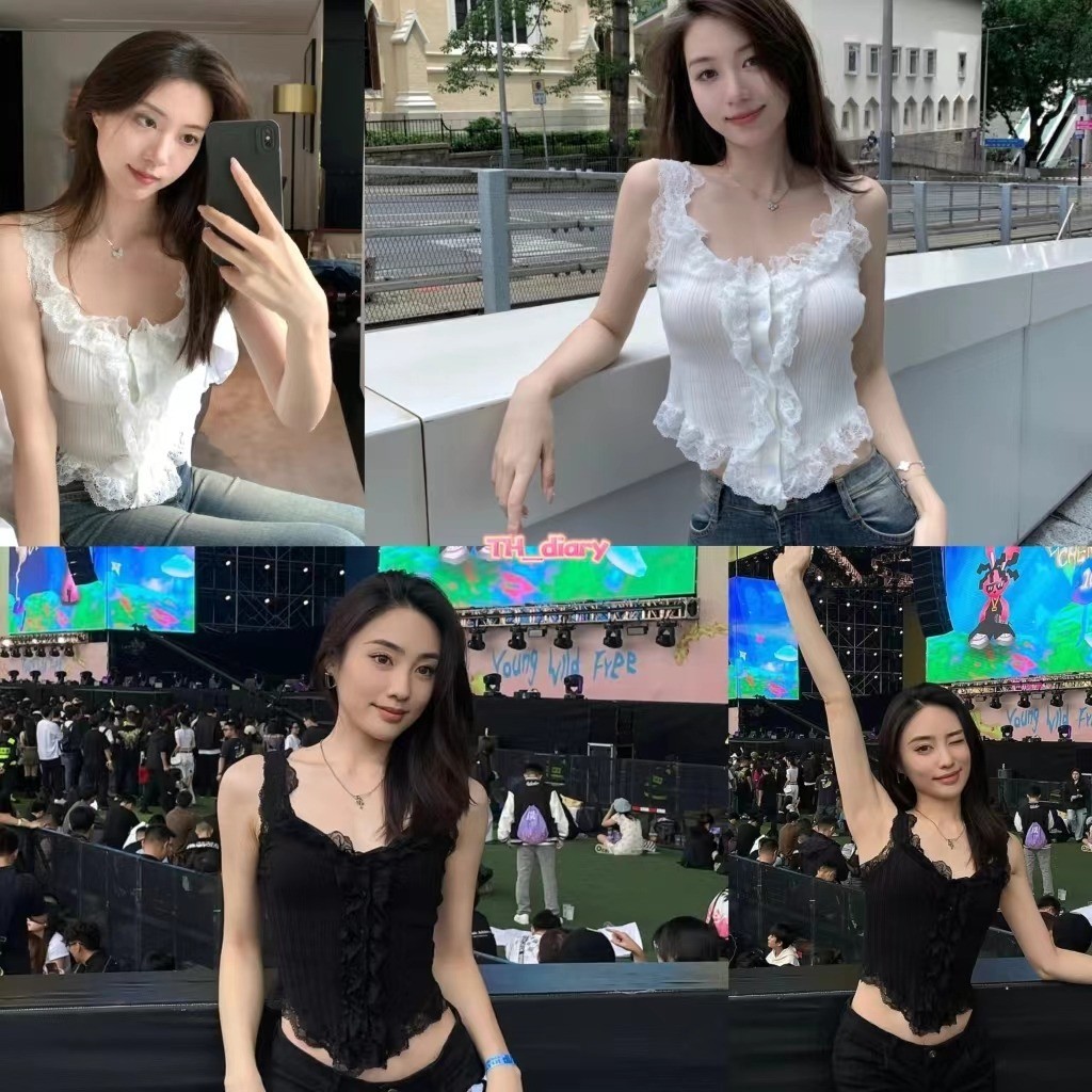(การจัดส่งกรุงเทพ) ฤดูร้อนสไตล์ใหม่ ลูกไม้ ผู้หญิง เสื้อแขนกุด（Z231）