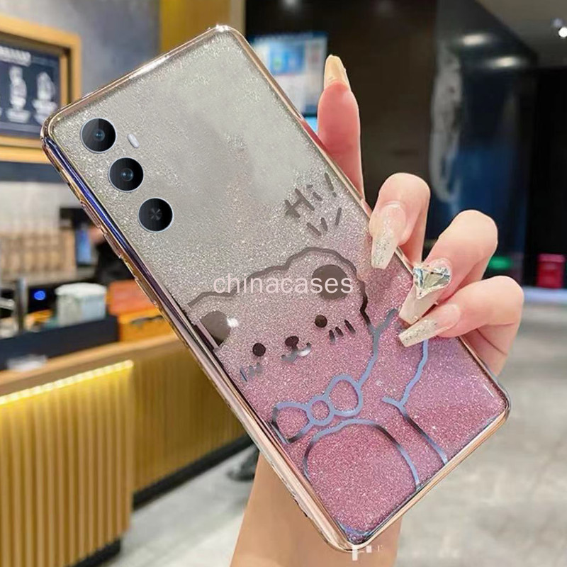 เคสโทรศัพท์มือถือ ไล่โทนสีชมพู ประดับโบว์ และหมีน่ารัก สําหรับ Realme C65 C51s RealmeC65 RealmeC51S 4G