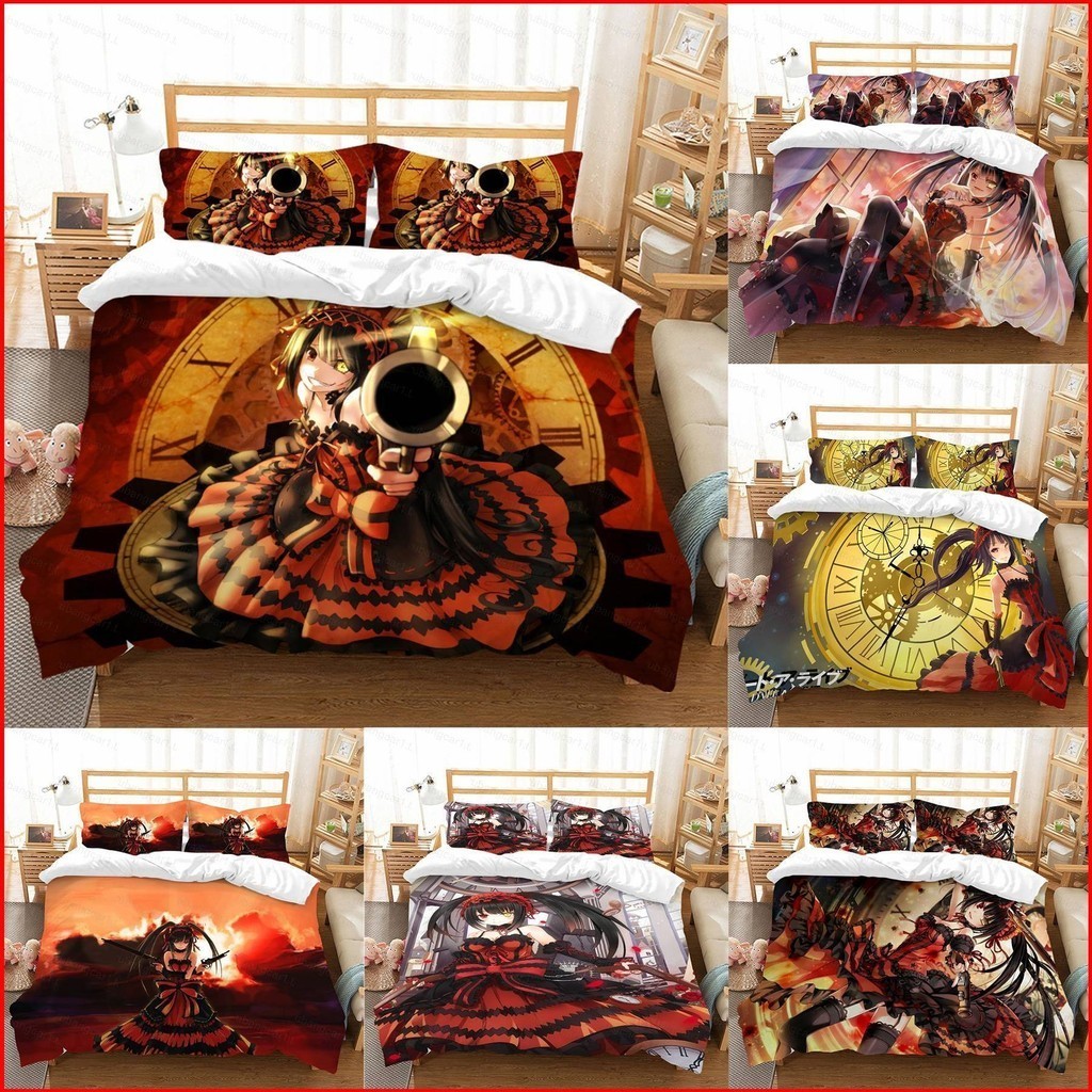【YB1】ชุดเครื่องนอน ผ้าปูที่นอน ปลอกหมอน ผ้าห่ม ลาย DATE A LIVE Tokisaki Kurumi 3IN1 ซักทําความสะอาดได้ สําหรับบ้าน ห้องนอน หอพัก
