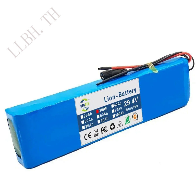 24V 7S4P 18650 Battery 30Ah Rechargeable Lithium Ion Battery Pack for Electric Bicycle Moped Scooter
