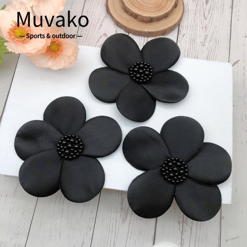Muvako สติกเกอร์ผ้าโพลีเอสเตอร์ ลายดอกไม้ ประดับลูกปัดมุกเทียม อุปกรณ์เสริม สําหรับติดปกเสื้อ