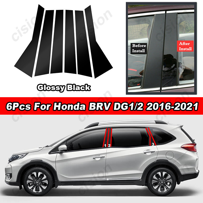 สติกเกอร์คาร์บอนไฟเบอร์ ติดเสาประตู หน้าต่างรถยนต์ สีดํา สําหรับ Honda BRV DG1/2 2016-2021 6 ชิ้น