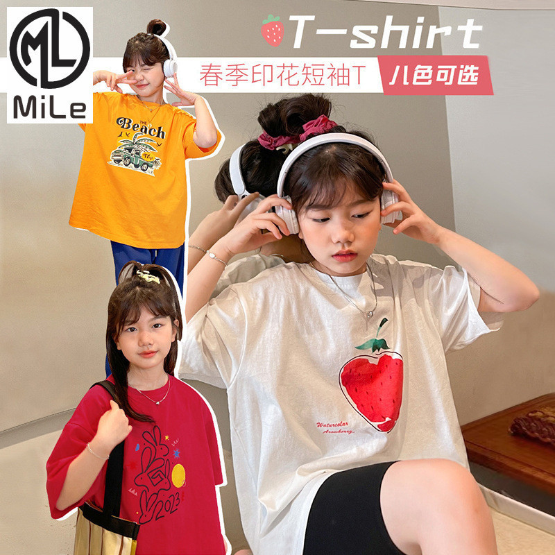 [ML] เสื้อยืด ขนาดเล็ก 120-170 ซม. เข้ากับทุกการแต่งกาย แฟชั่นฤดูใบไม้ผลิ และฤดูใบไม้ร่วง สไตล์เกาหลี สําหรับเด็กผู้หญิง
