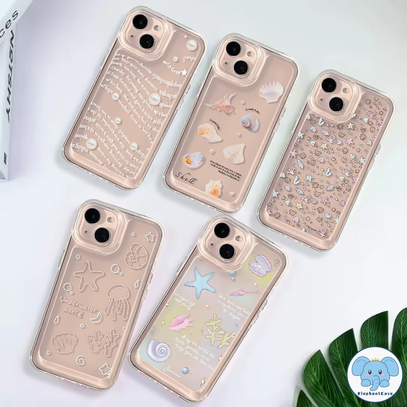 แฟชั่นใต้น้ำแมงกะพรุนดาว conch เปลือกไข่มุกสีโปร่งใส iPhone 7Plus 11 15 XR 12 14 13 Pro Max X XS Max 14 15 8 7 Plus SE