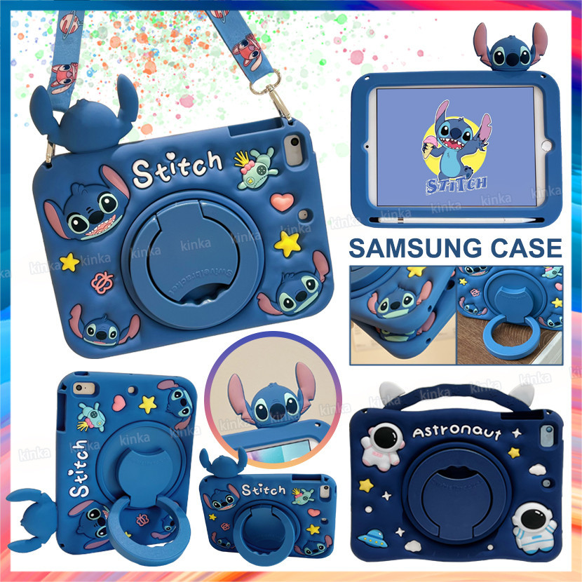 ขาตั้งหมุนได้ 360 องศาเด็กปลอดภัยน่ารัก 3D Stitch ซิลิโคนนุ่มรูปแบบการ์ตูนกันกระแทกแท็บเล็ตสําหรับ Samsung Galaxy Tab A8 A9 X115 A11 X133 Plus A7 S6 Lite A T290 T510