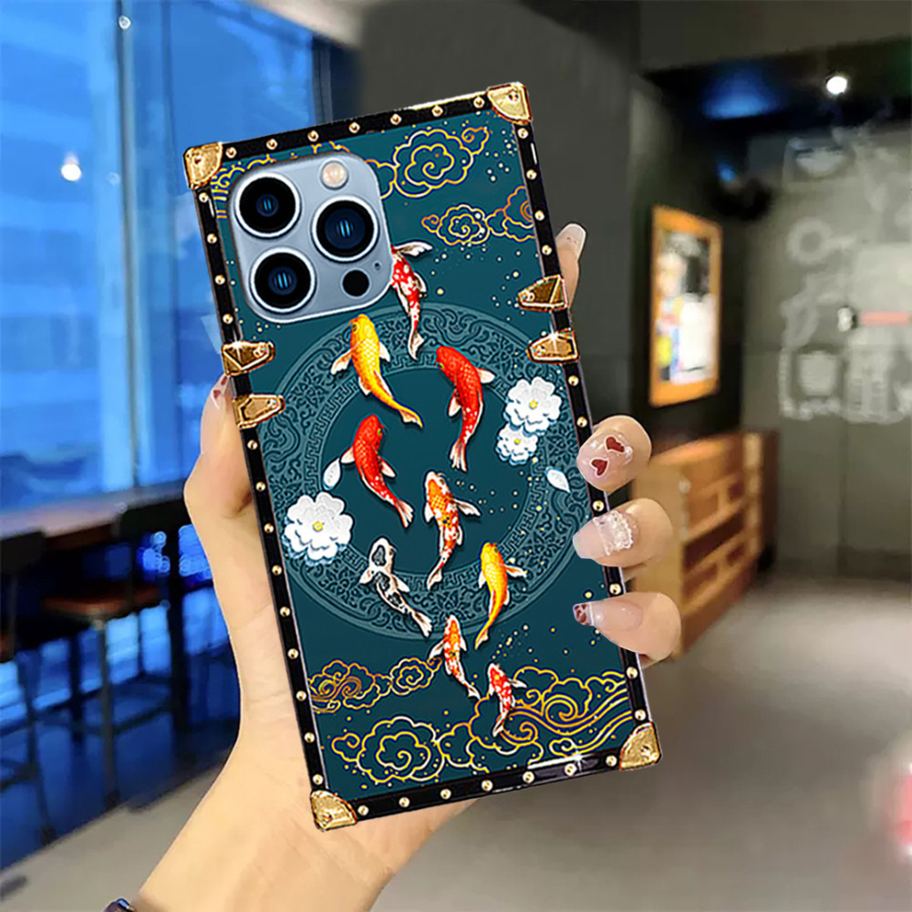 สําหรับiphone 16 15 14 13 12 11 PRO XS MAX XR 6S 7 8 PLUS 12 13 MINIเคสโทรศัพท ์ Koiรูปแบบสแควร ์ Shell