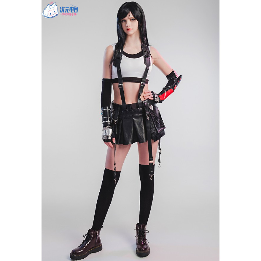 Cosplayfm FF7 Final Fantasy 7 Remake Tifa Lockhart ชุดคอสเพลย์สีดําธรรมชาติ