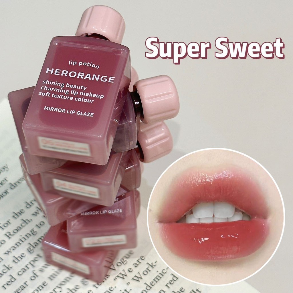 Herorange Pink Watery Glass Mirror Lip Glaze Moisturizing Student Natural Lipstick - รูปที่ 4
